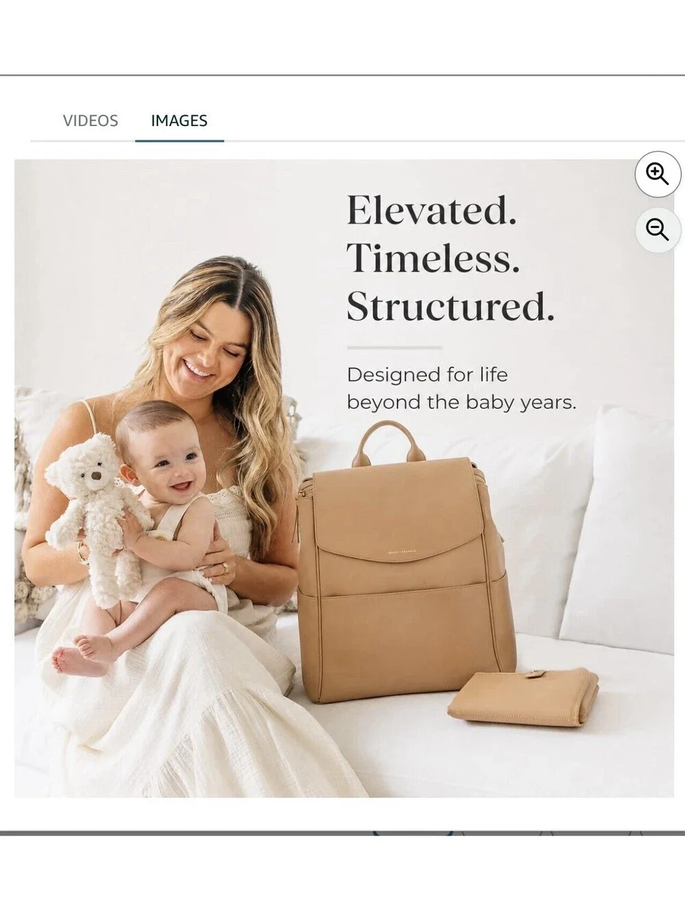 MIA + SOPHIA Tan Microfiber Leather Diaper Backpack w/ USB, Insulated Pockets